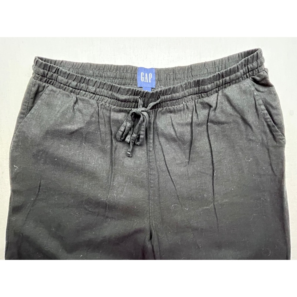 Gap Womens Black Linen Blend Wide Leg Drawstring Elastic Waist Pants Large